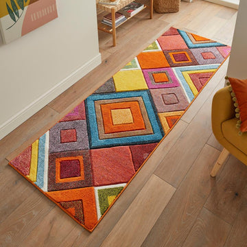 Viva VIV104 Modern Geometric Diamond Carved Hi-Lo Durable Easy-Care Soft Polypropylene Short Pile Multicolour Runner-Concept Looms-Rug Love - The Most Loved Rug Store